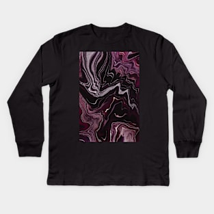 Lush swirl abstract pattern, in silver and purple paint texture Kids Long Sleeve T-Shirt